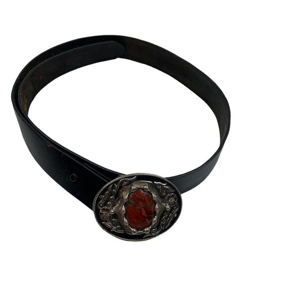 Leather Eagle Embossed Leather Belt With Silver and Stone Belt Buckle Men's 40 - Picture 1 of 7